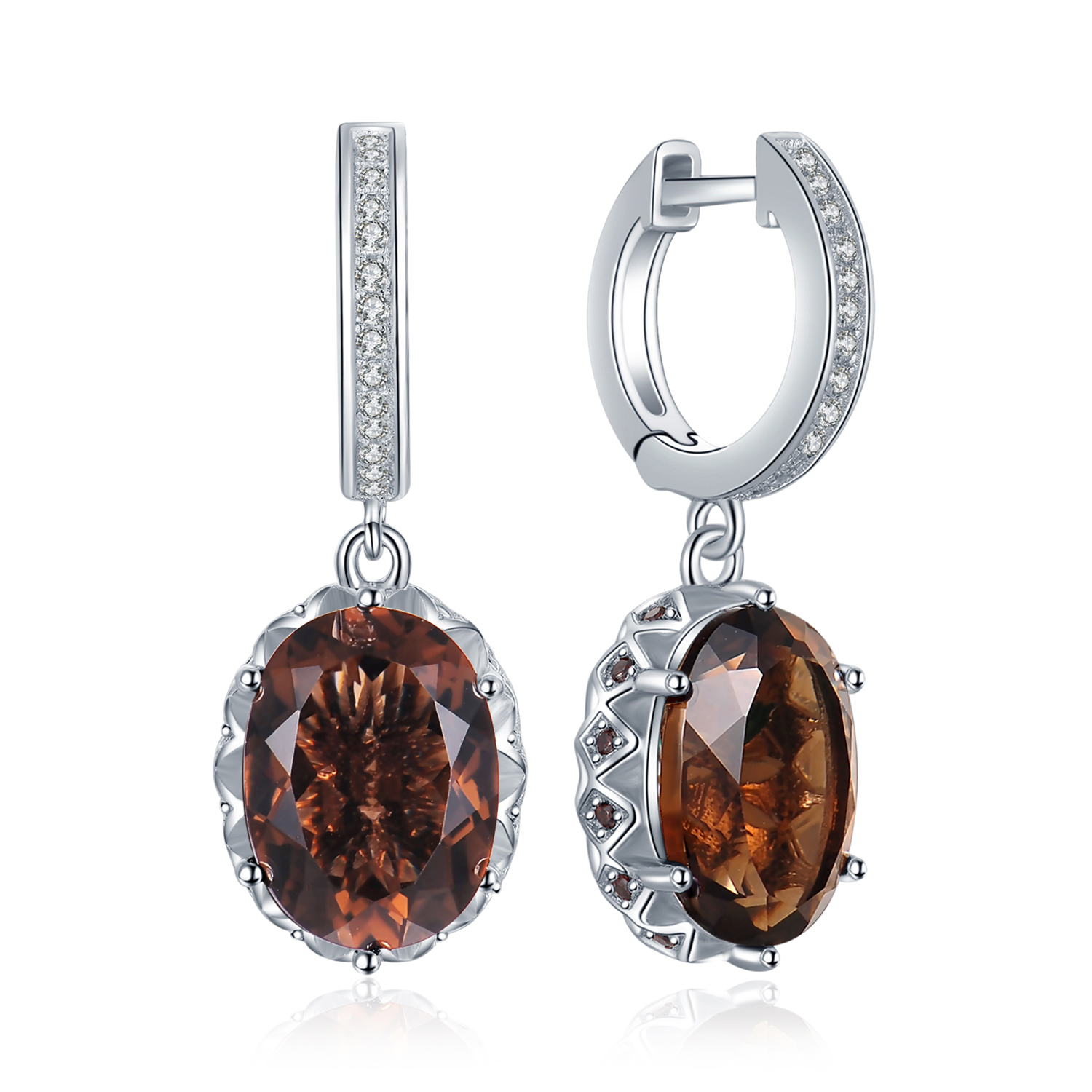 Smoky Quartz Crystal Drop Earrings Silver Gold Plated 925 Sterling Silver JewelryPalace
