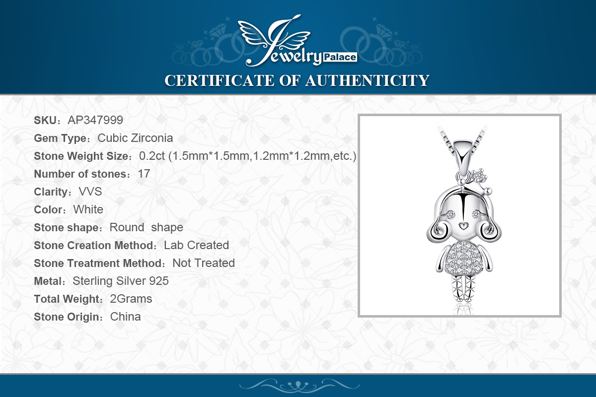 JewelryPalace 925 Sterling Silver Cubic Zirconia Princess Girl 3D Doll Pendant Necklace