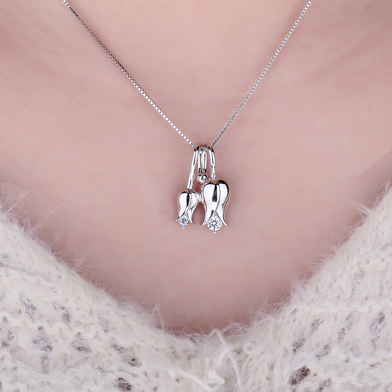 Happiness Lily of the Valley Cubic Zirconia Pendant Necklace Chain JewelryPalace