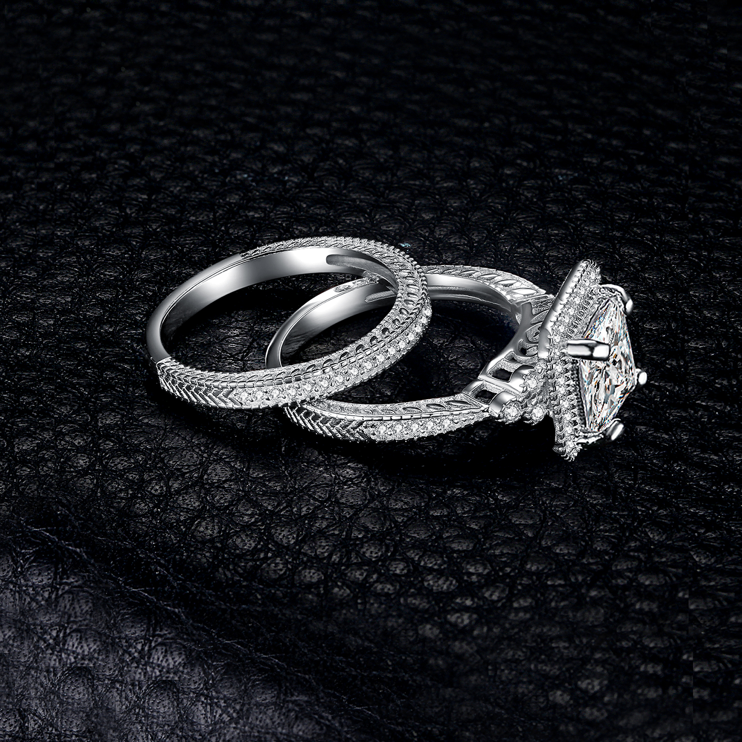 JewelryPalace Princess Cut 2ct Cubic Zirconia Anniversary Promise Wedding Band Engagement Ring Channel Bridal Sets 925 Sterling Silver