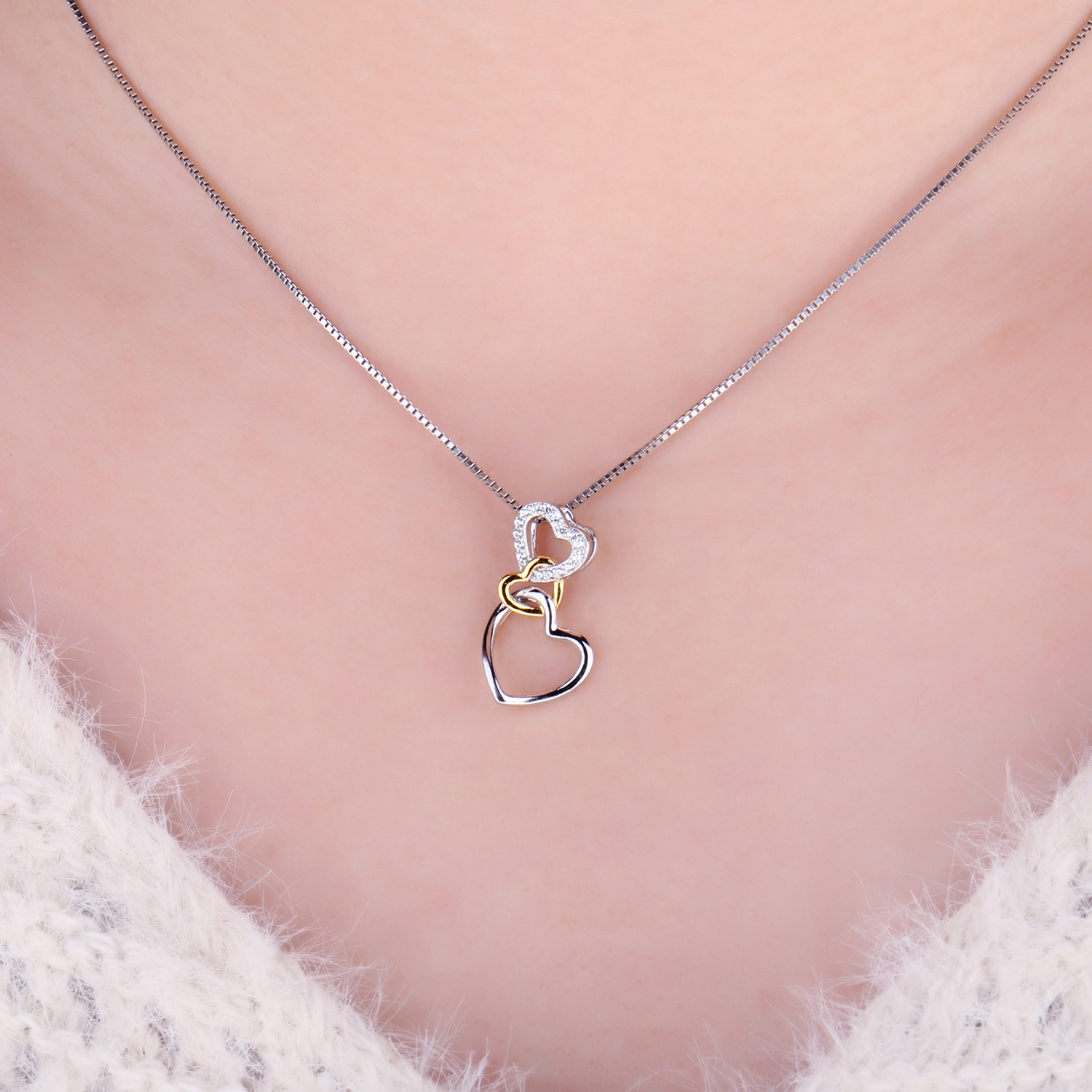 Infinity Love Triple Intertwined Heart CZ Pave Cubic Zirconia Pendant Necklace Sterling Silver JewelryPalace