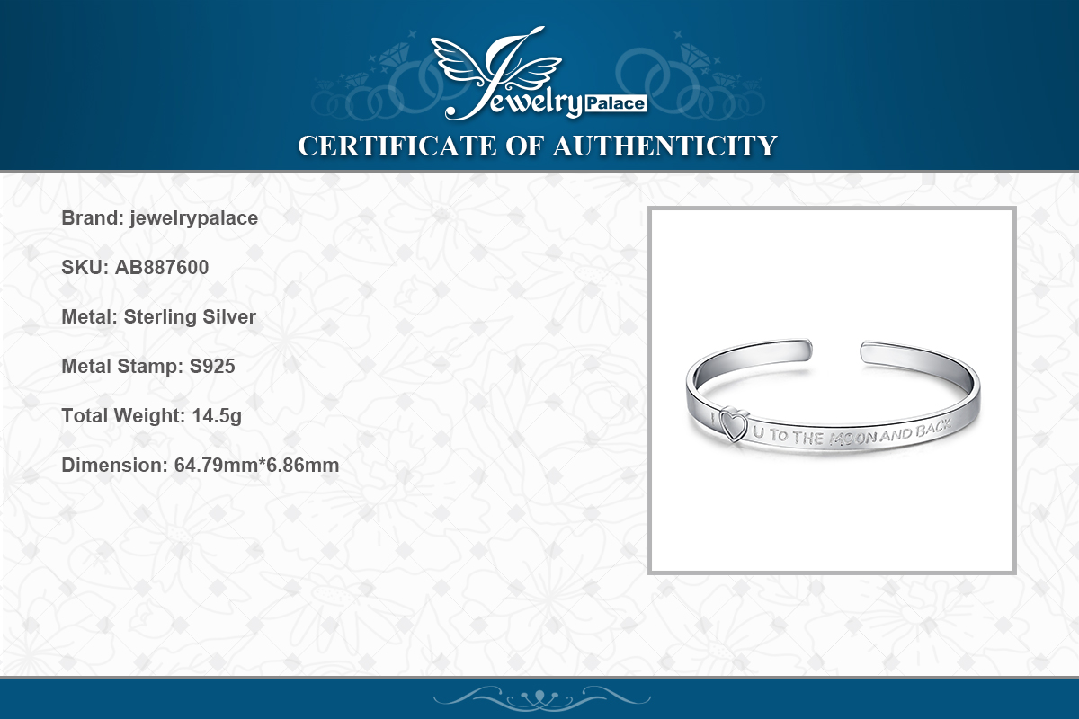  I Love You To The Moon And Back Cuff Bangle Bracelet Sterling Silver JewelryPalace
