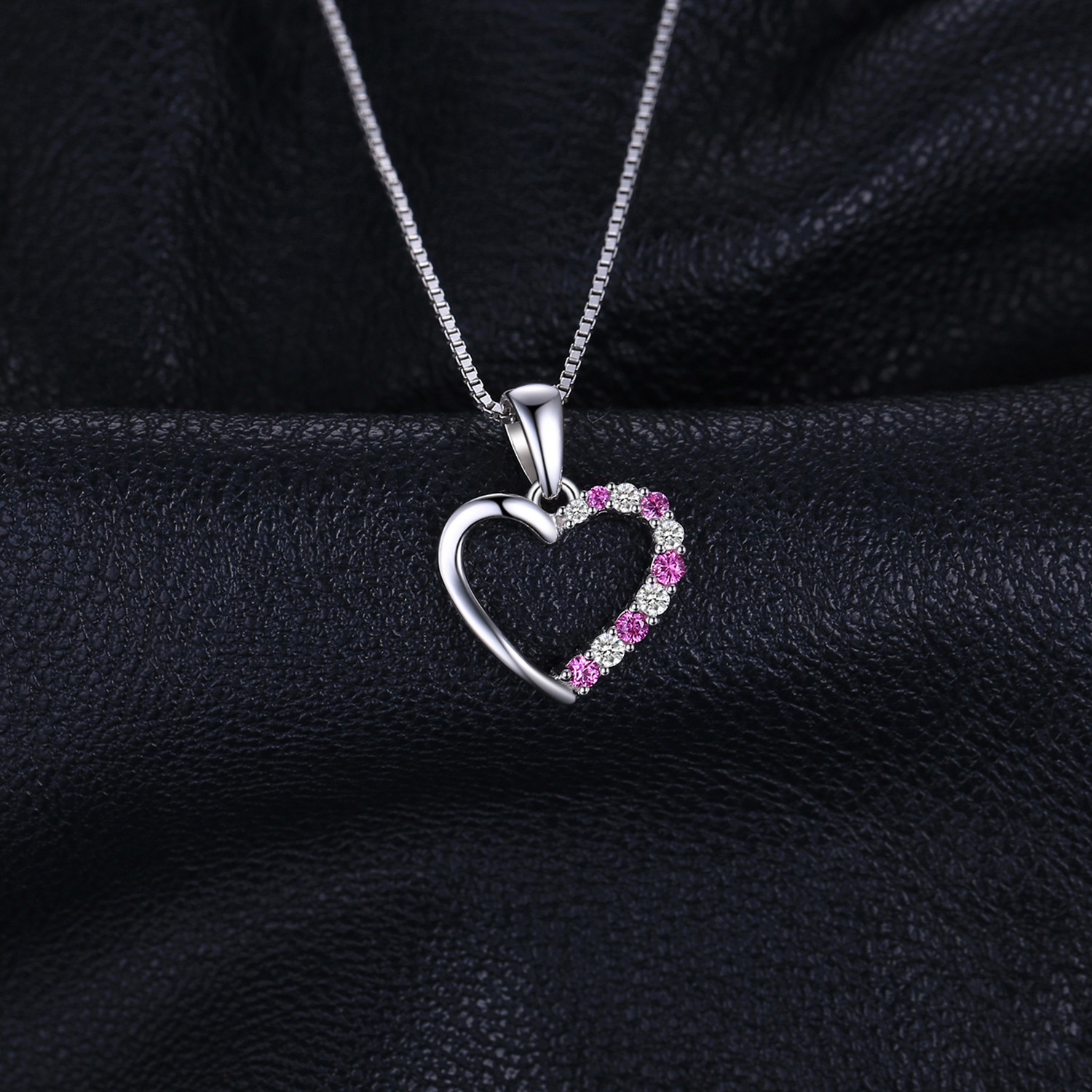 Created Pink Sapphire Cubic Zirconia Necklace Chain Sterling Silver JewelryPalace