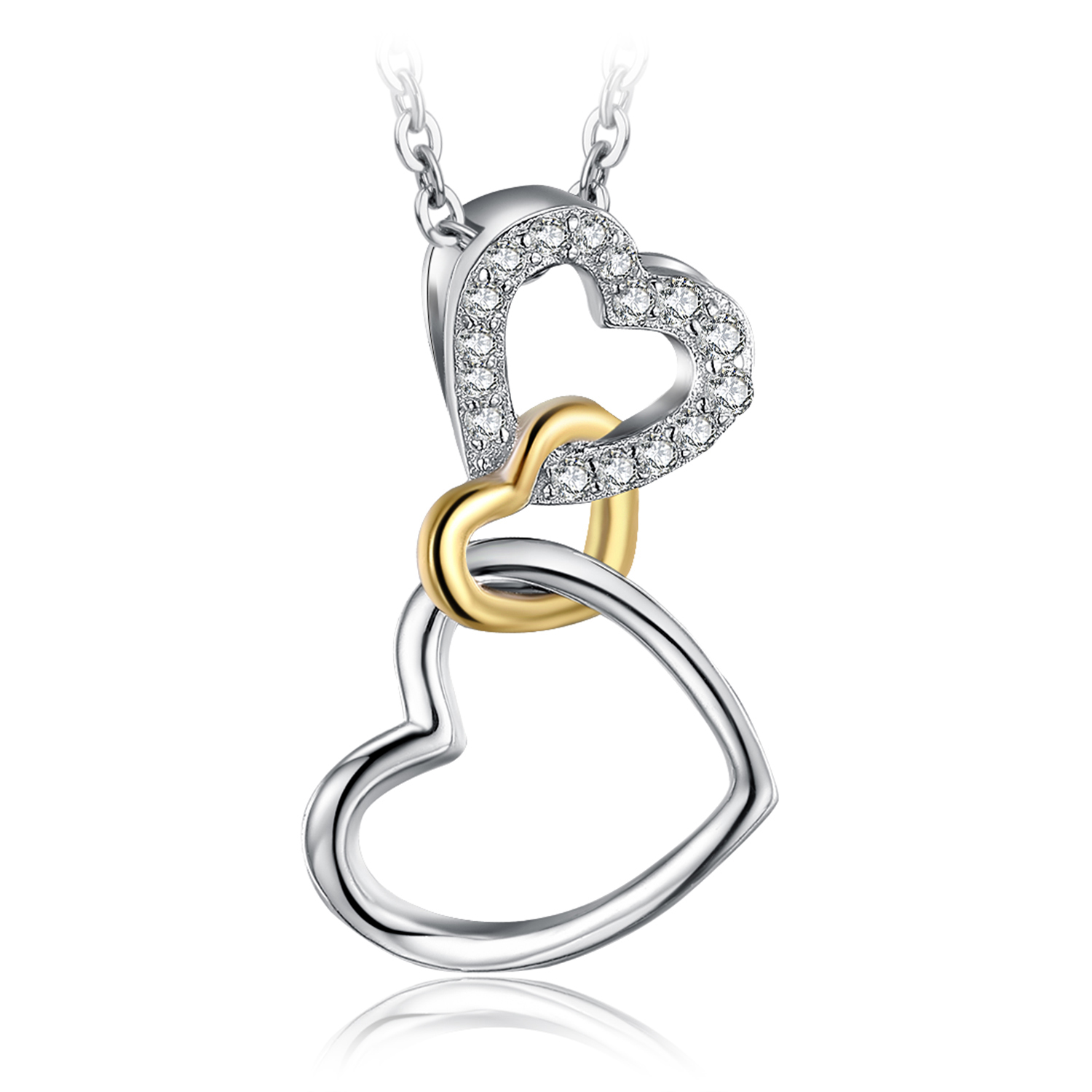 Infinity Love Triple Intertwined Heart CZ Pave Cubic Zirconia Pendant Necklace Sterling Silver JewelryPalace