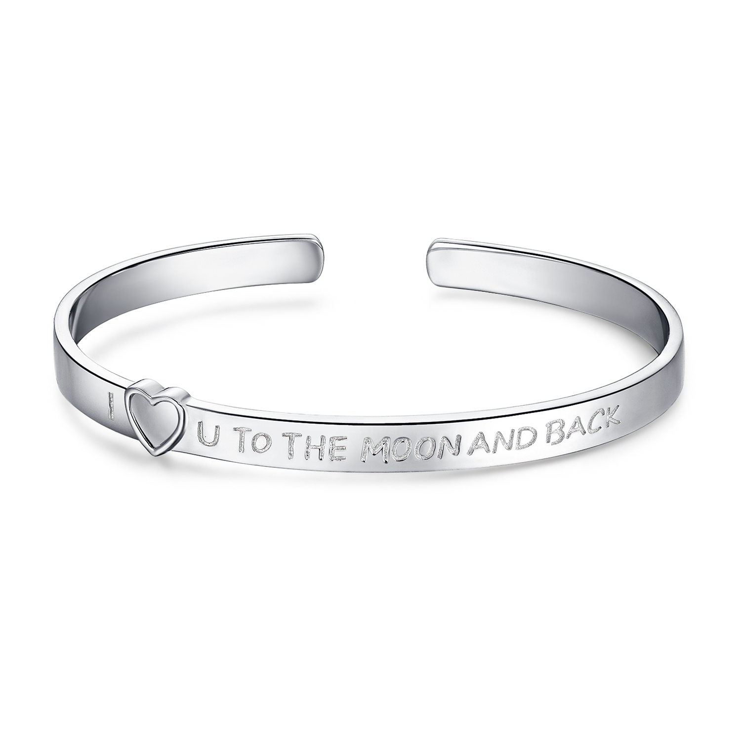  I Love You To The Moon And Back Cuff Bangle Bracelet Sterling Silver JewelryPalace