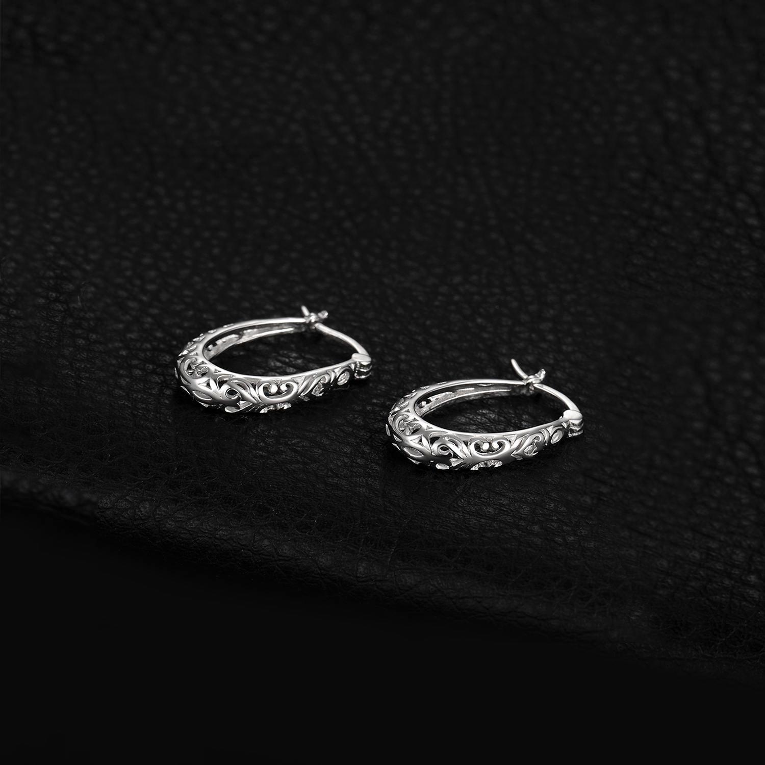 Openwork Pattern Huggie Hoop Earrings Sterling Silver JewelryPalace