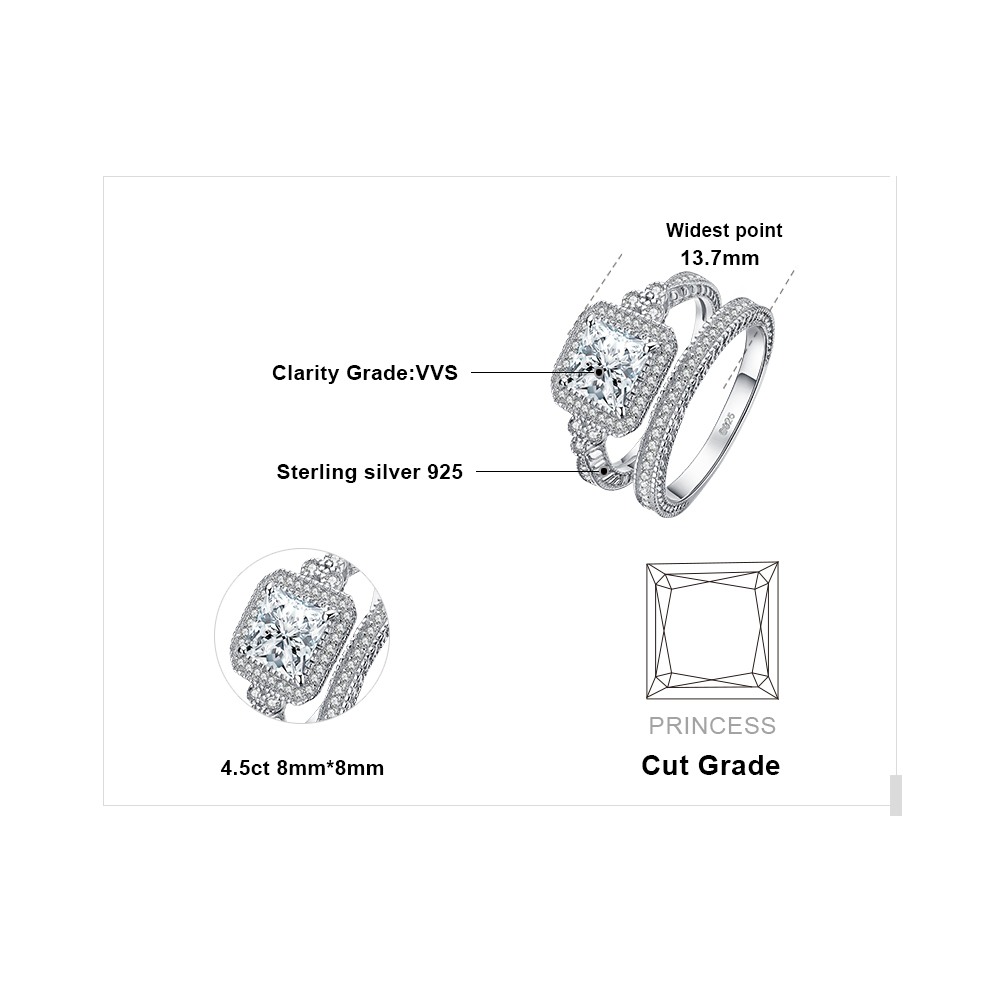 JewelryPalace Princess Cut 2ct Cubic Zirconia Anniversary Promise Wedding Band Engagement Ring Channel Bridal Sets 925 Sterling Silver