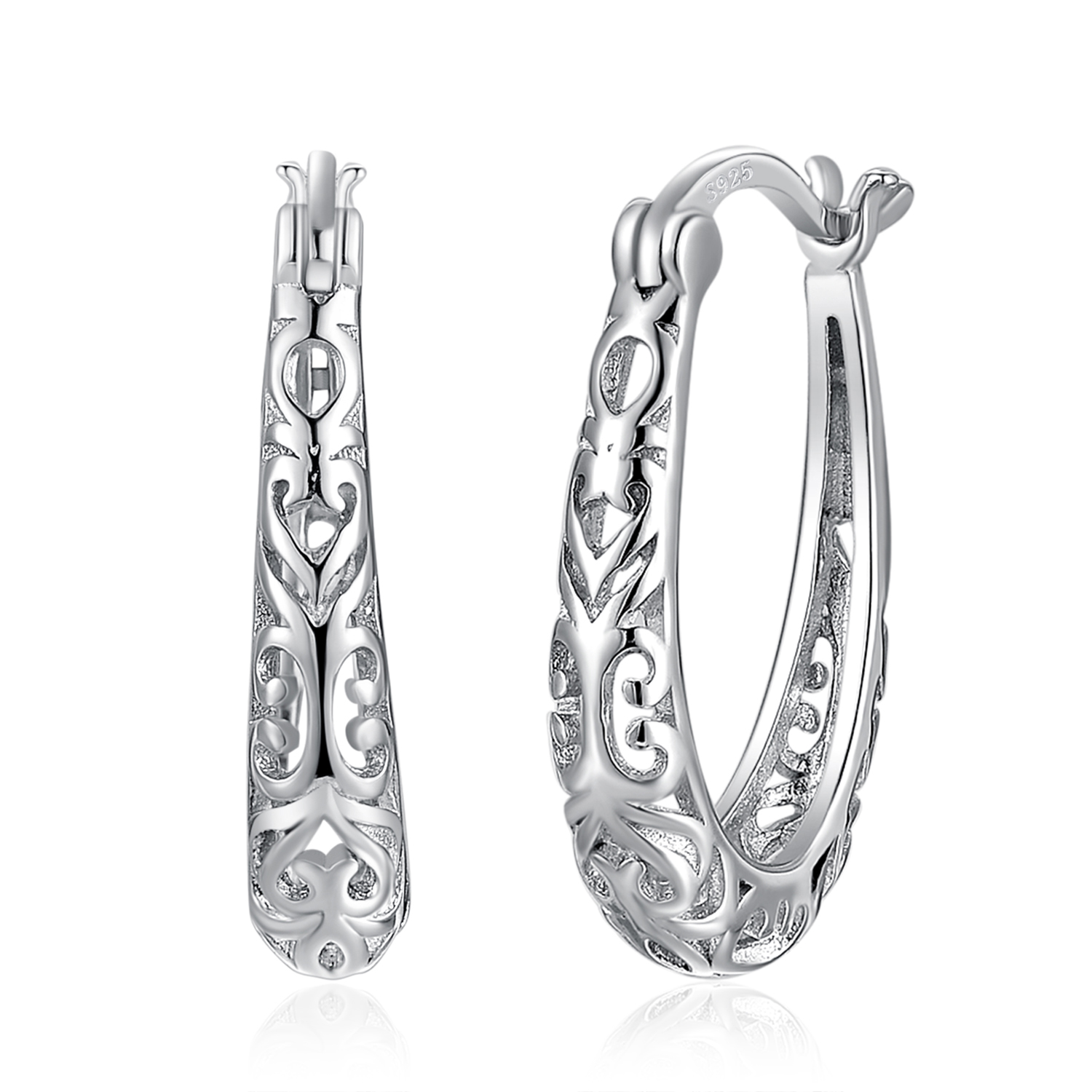 Openwork Pattern Huggie Hoop Earrings Sterling Silver JewelryPalace