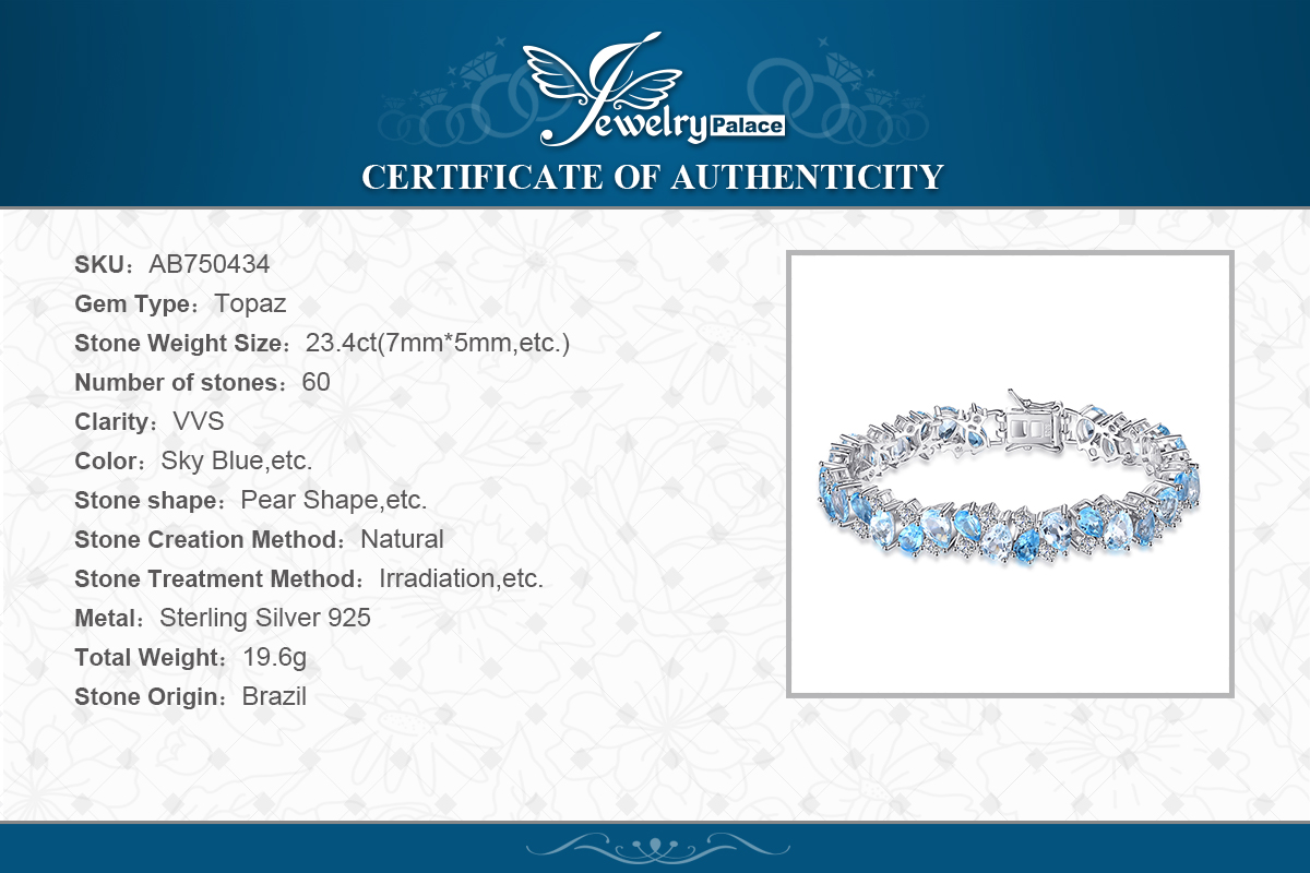 Luxury 23ct Multi Swiss London Blue Topaz Link Tennis Bracelet 925 Sterling Silver JewelryPalace