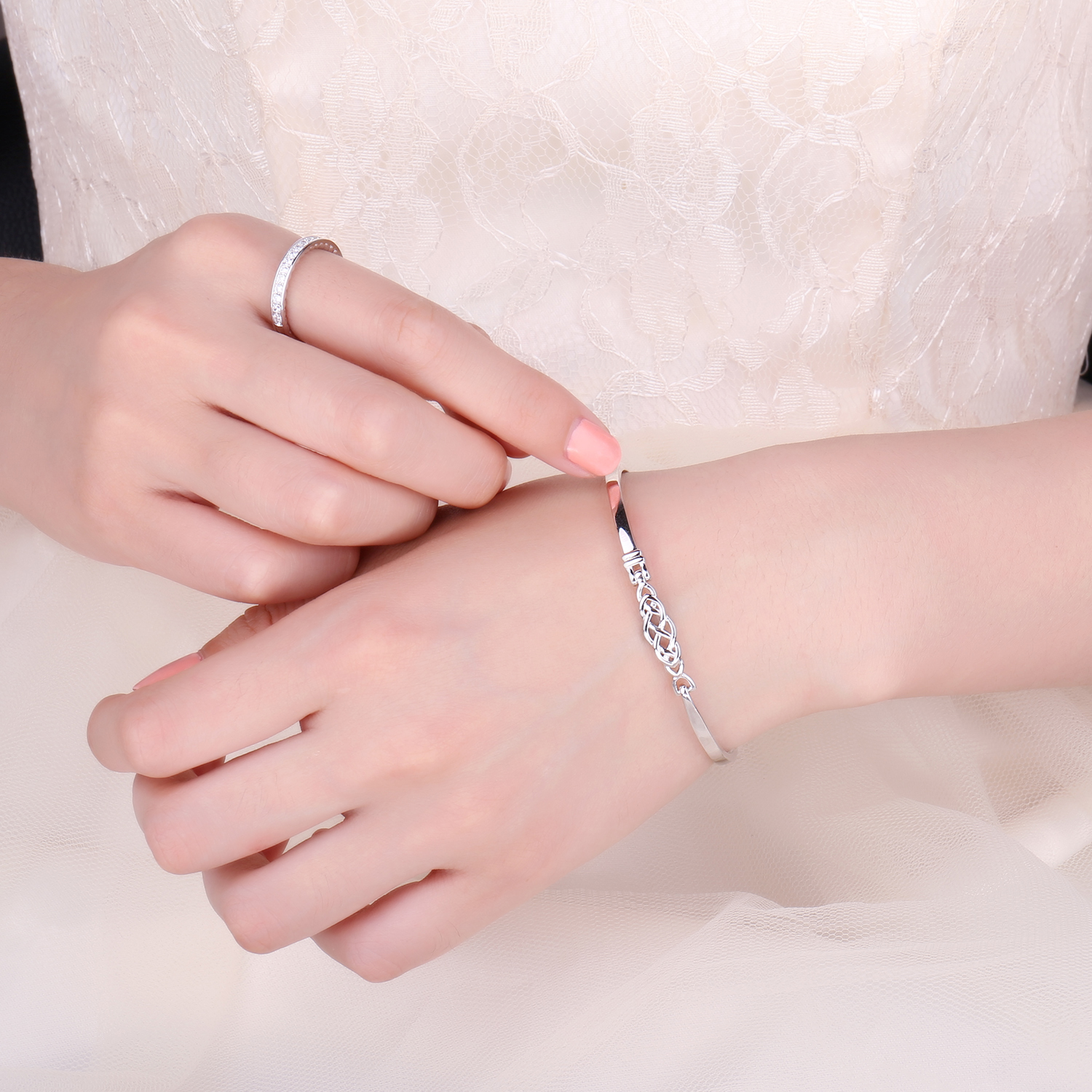 Celtic Love Knot Bangle Bracelet Sterling Silver JewelryPalace