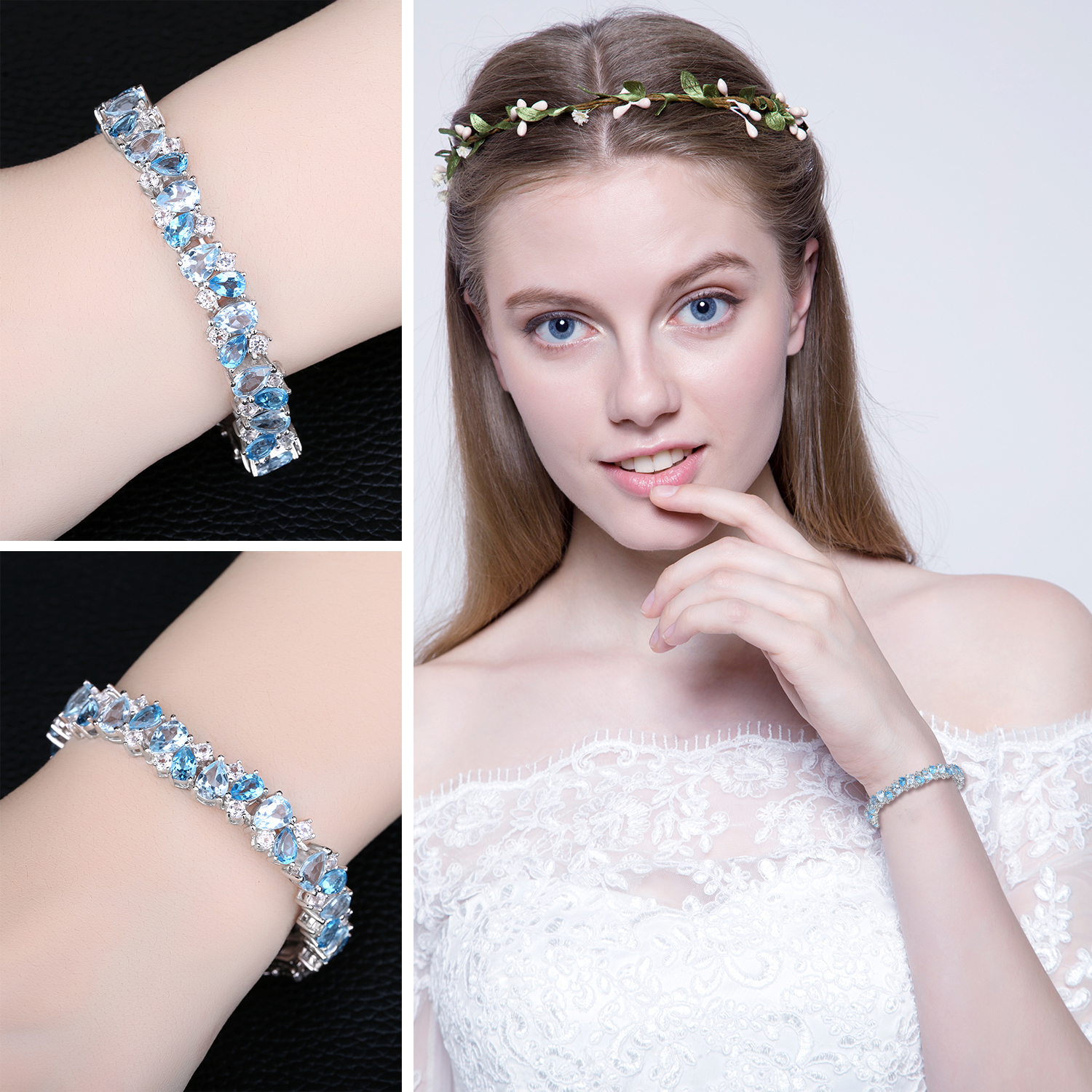 Luxury 23ct Multi Swiss London Blue Topaz Link Tennis Bracelet 925 Sterling Silver JewelryPalace