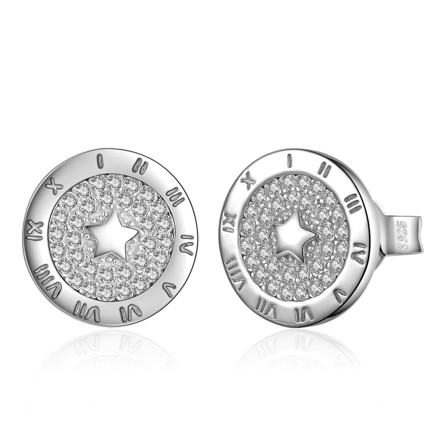 Circle Star Cubic Zirconia Stud Earrings Sterling Silver JewelryPalace