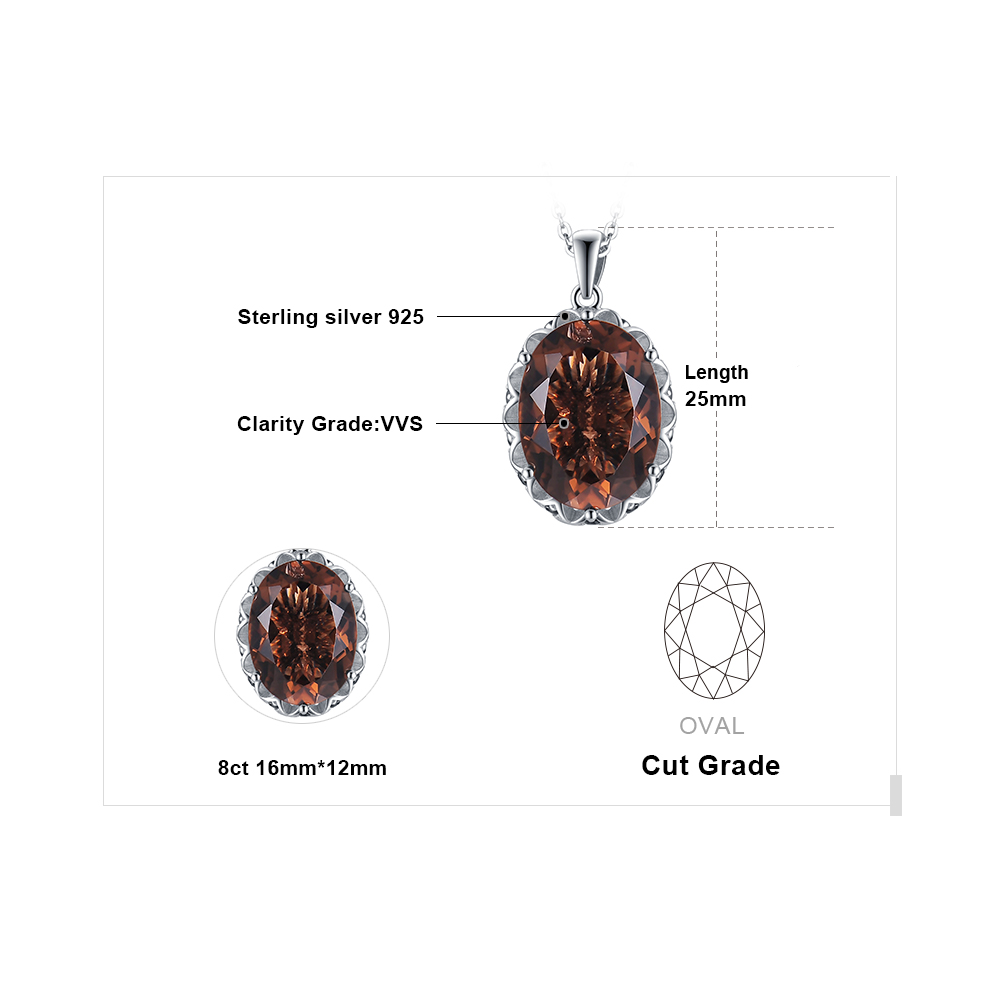 JewelryPalace 8.1ct Oval Shape Created Smoky Quartz 0.4ct Cubic Zirconia Pendant 925 Sterling Silver