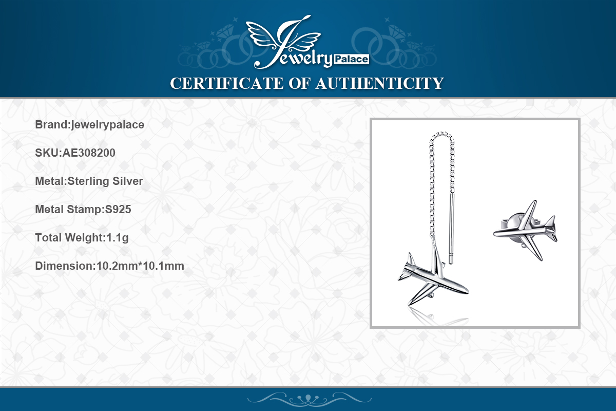 Asymmetric Airplane Thread Stud Earrings 925 Sterling Silver JewelryPalace