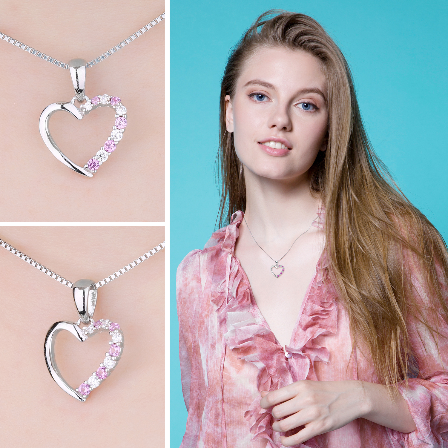 Created Pink Sapphire Cubic Zirconia Necklace Chain Sterling Silver JewelryPalace