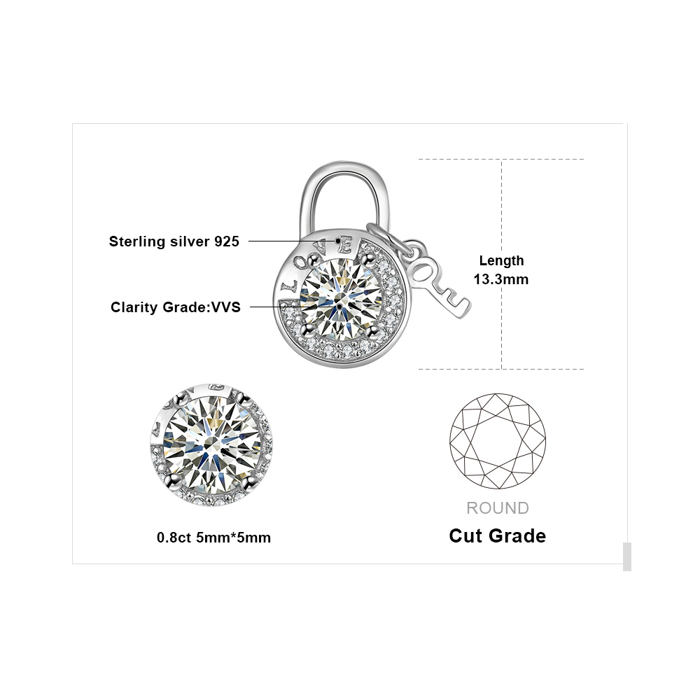 JewelryPalace Round Cubic Zirconia Etched Love Padlock Key Pendant Necklace 925 Sterling Silver