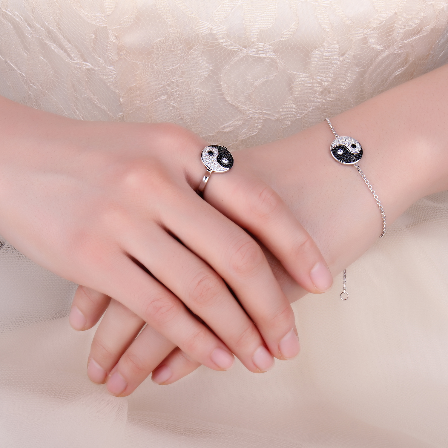 Taiji Spinel Gem Cubic Zirconia Cocktail Open Cuff Ring Sterling Silver JewelryPalace