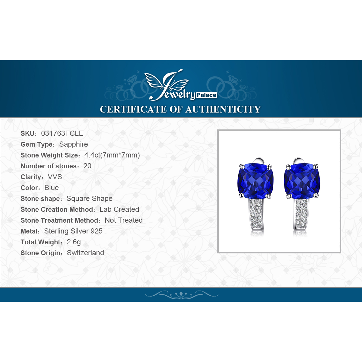 JewelryPalace Cushion 4.6ct Created Blue Sapphire Clip On Hoop Earrings 925 Sterling Silver