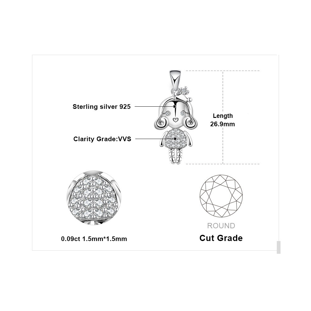 JewelryPalace 925 Sterling Silver Cubic Zirconia Princess Girl 3D Doll Pendant Necklace