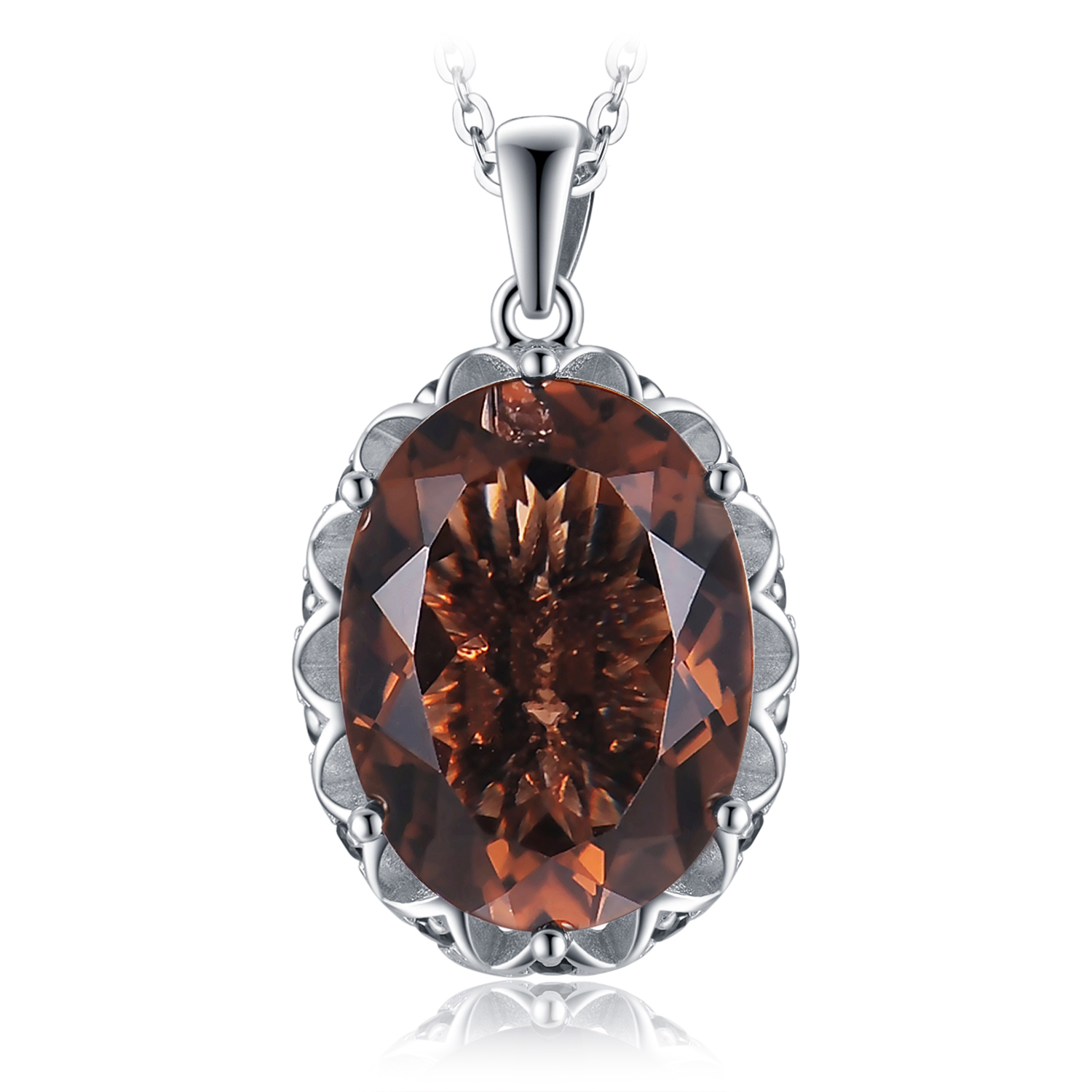 JewelryPalace 8.1ct Oval Shape Created Smoky Quartz 0.4ct Cubic Zirconia Pendant 925 Sterling Silver