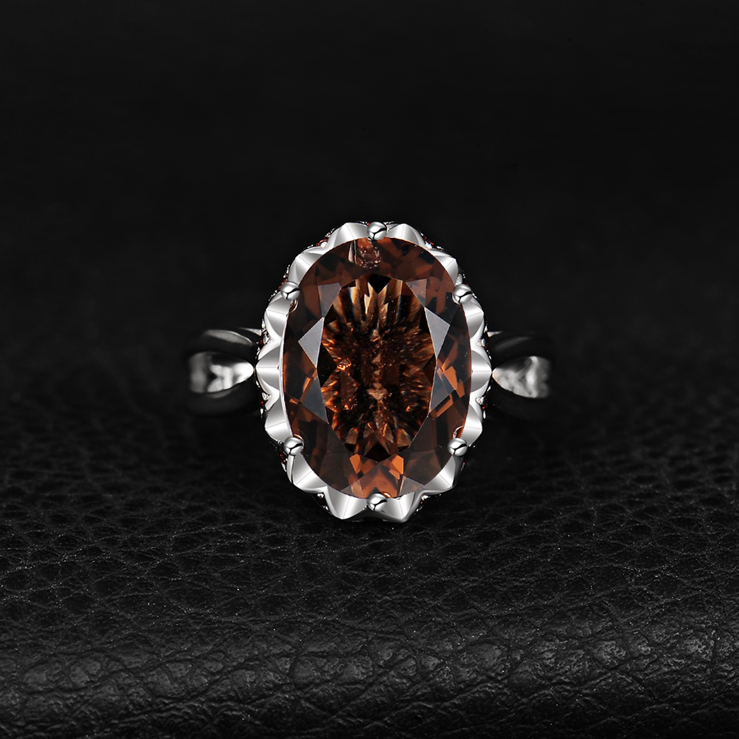 JewelryPalace 5.7ct Oval Shape Created Smoky Quartz Solitaire Cocktail Ring 925 Sterling Silver