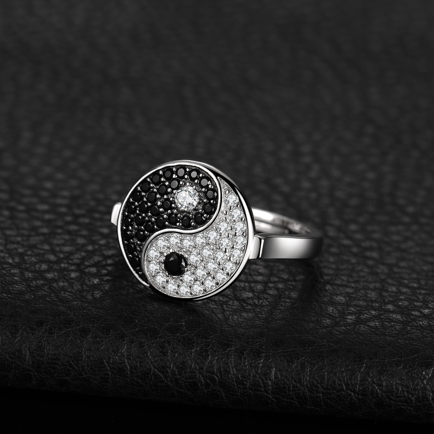 Taiji Spinel Gem Cubic Zirconia Cocktail Open Cuff Ring Sterling Silver JewelryPalace