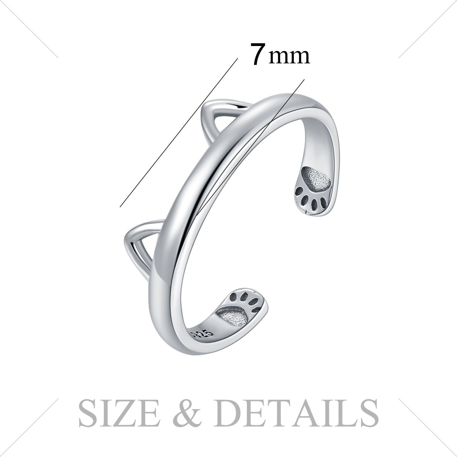  Paws and Ears Cat open Cuff Ring Sterling Silver JewelryPalace