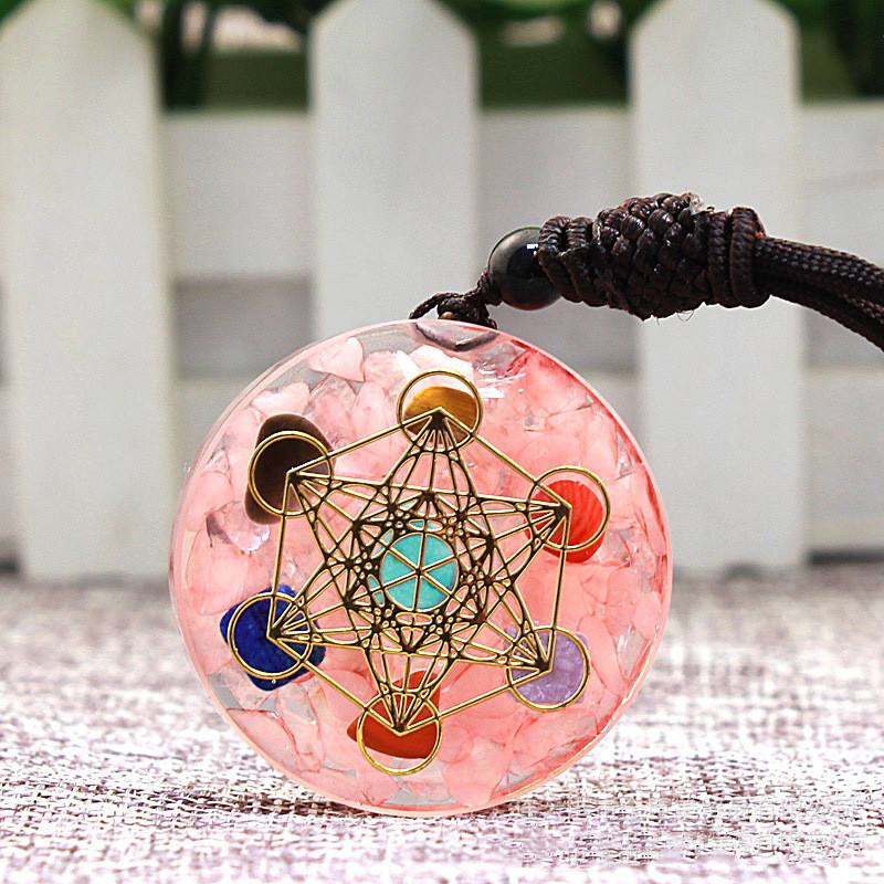 七脈輪奧根粉晶吊坠項鏈-魅力人緣-魔法塔羅
