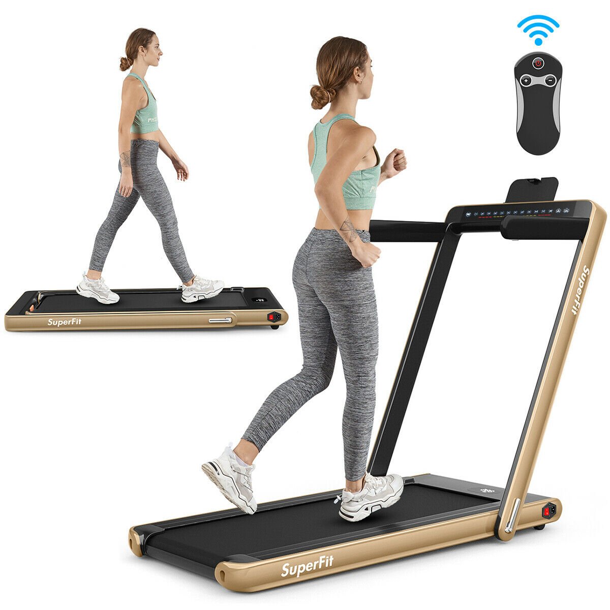 2-in-1 Electric Motorized Health and Fitness Folding Treadmill with Dual Display and Bluetooth Speaker-CASAINC