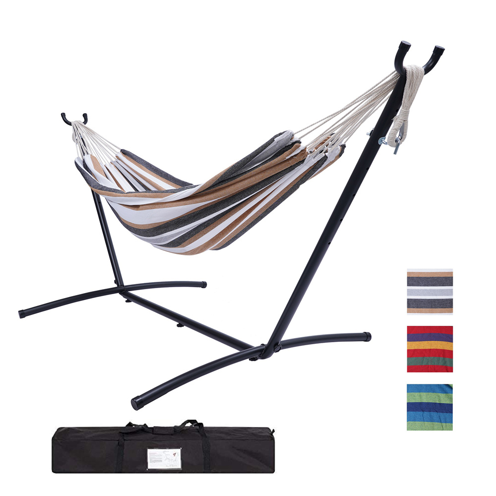 Casainc Belle 9.3 ft. Double Classic Outdoor Cotton Fabric Hammock Chair Hammock with Stand for 2-Person in Enthusiasm Desert-CASAINC