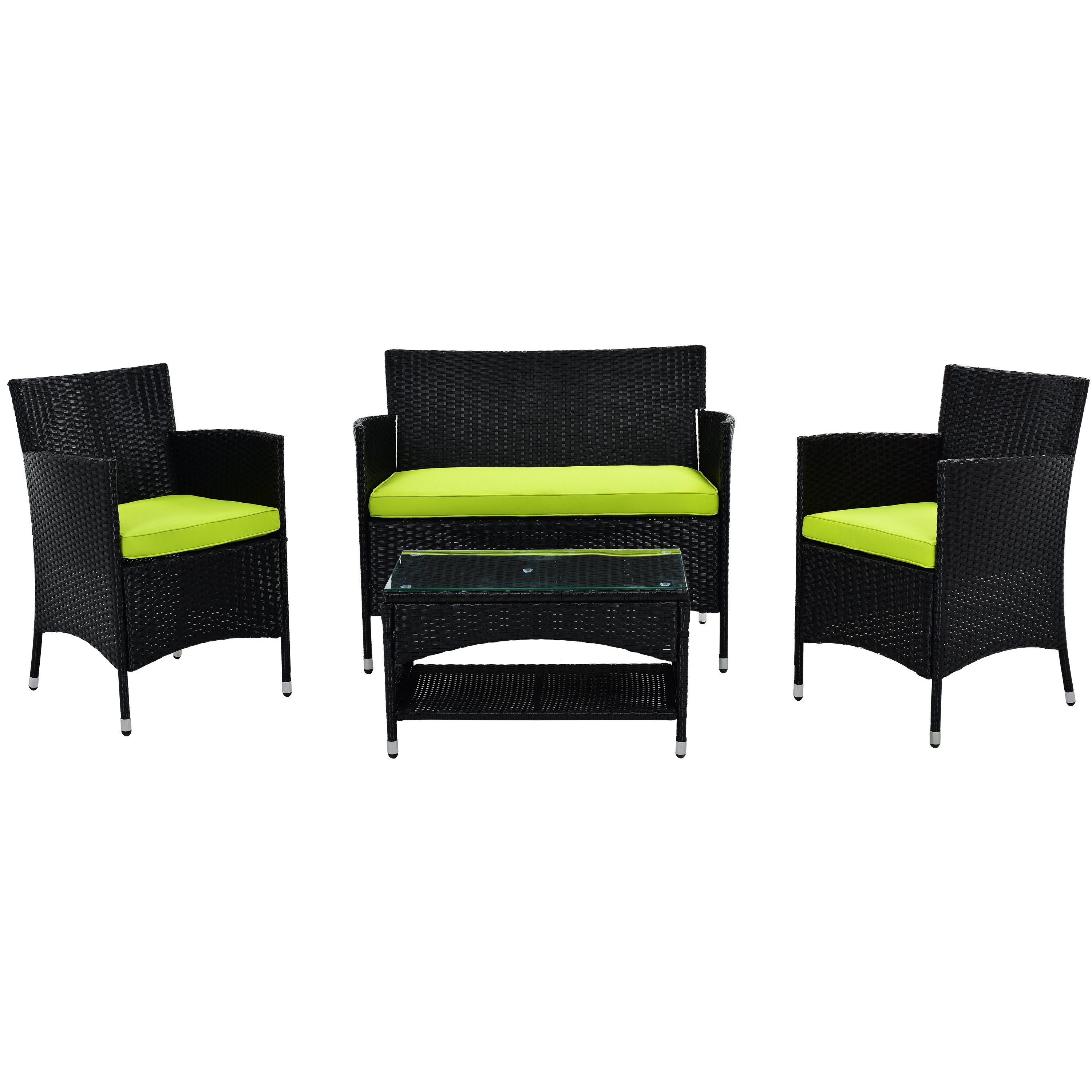 4-Piece Patio Furniture Outdoor Garden Conversation Wicker Sofa Set, Black Wicker-CASAINC