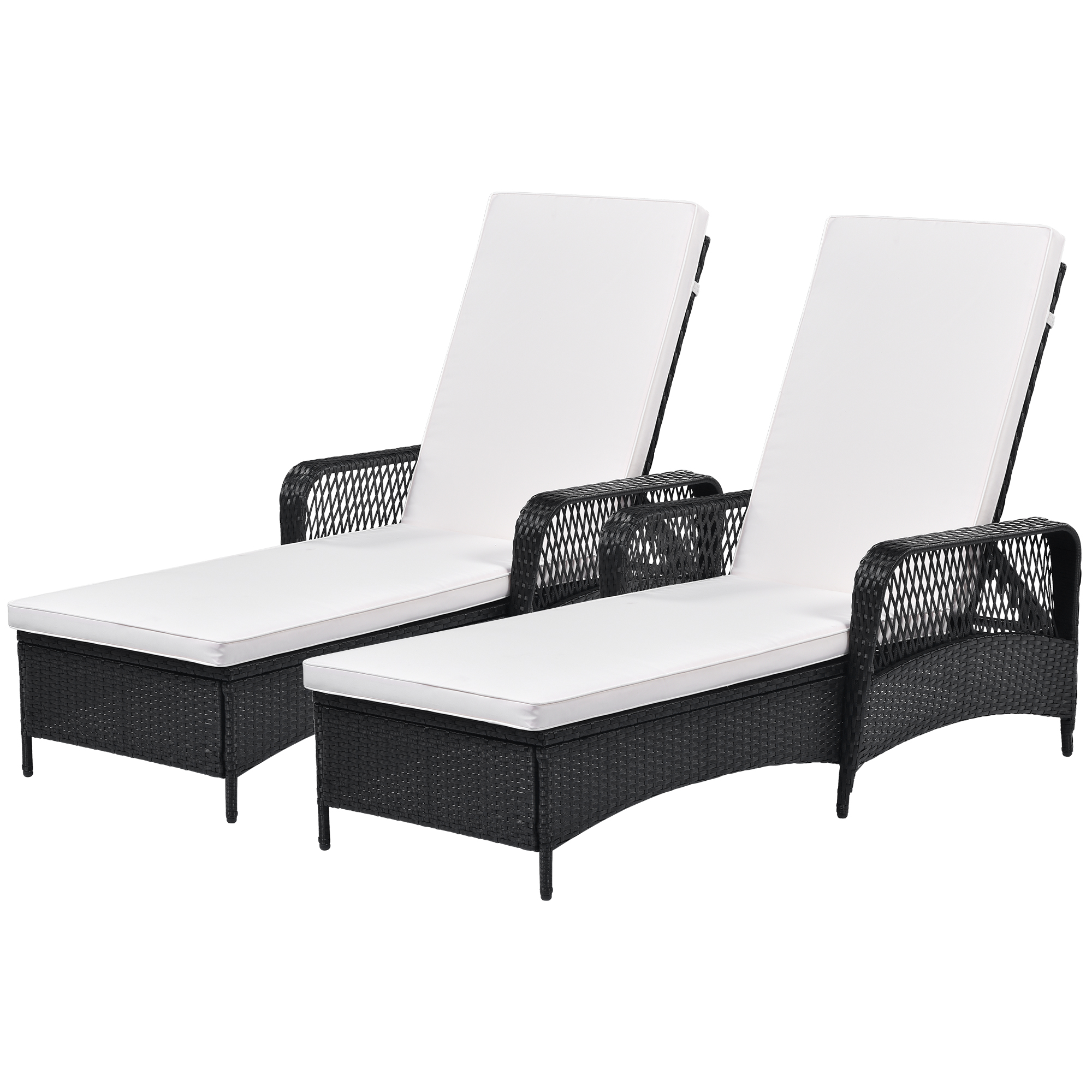 Casainc Outdoor patio pool PE rattan wicker chair wicker sun lounger, Adjustable backrest, beige cushion, Black wiker (2 sets)-CASAINC