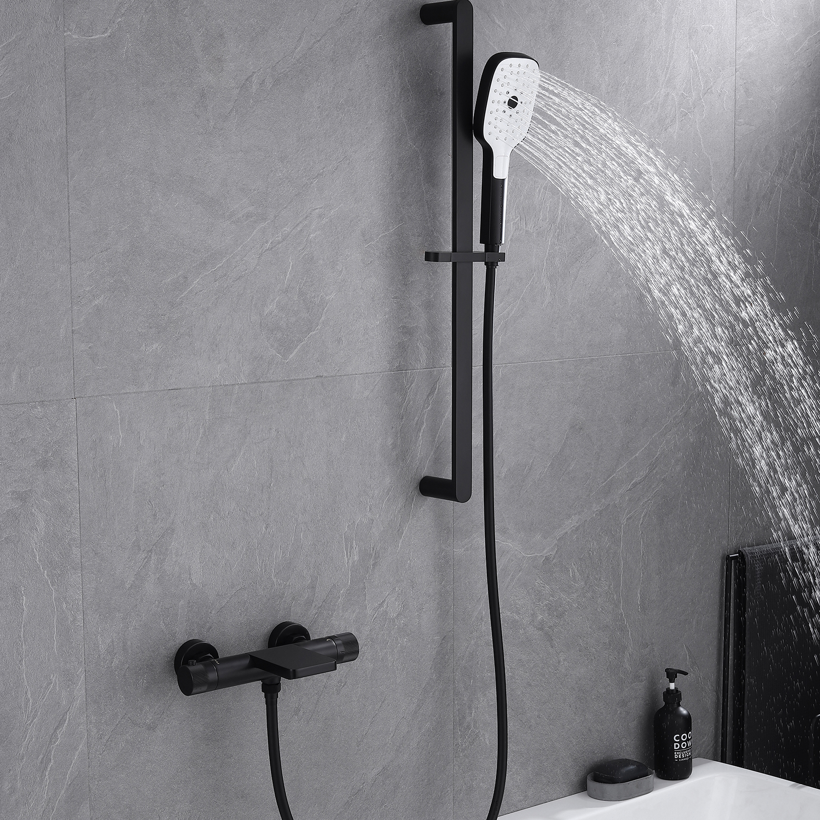 Casainc Bathtub Faucet Set with 1.5 GPM Handheld Shower and Adjustable Slide Bar (Matte Black)-CASAINC