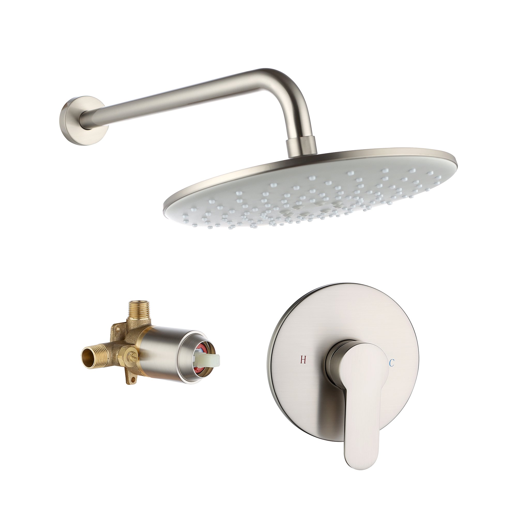 Casainc 1-Spray Patterns with 2.5 GPM 10 in. Wall Mount Round Shower Faucet in Brushed Nickel (Valve Included)-CASAINC