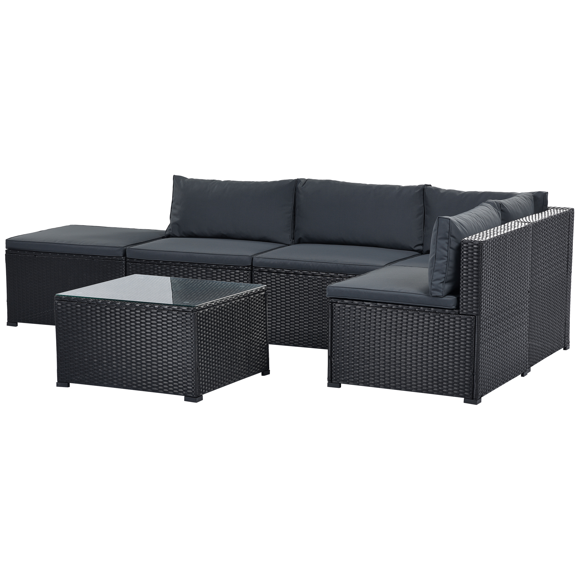 Casainc 6-Piece PE Rattan Wicker Modern Outdoor Patio Conversation Furniture Set with Gray Cushion-CASAINC