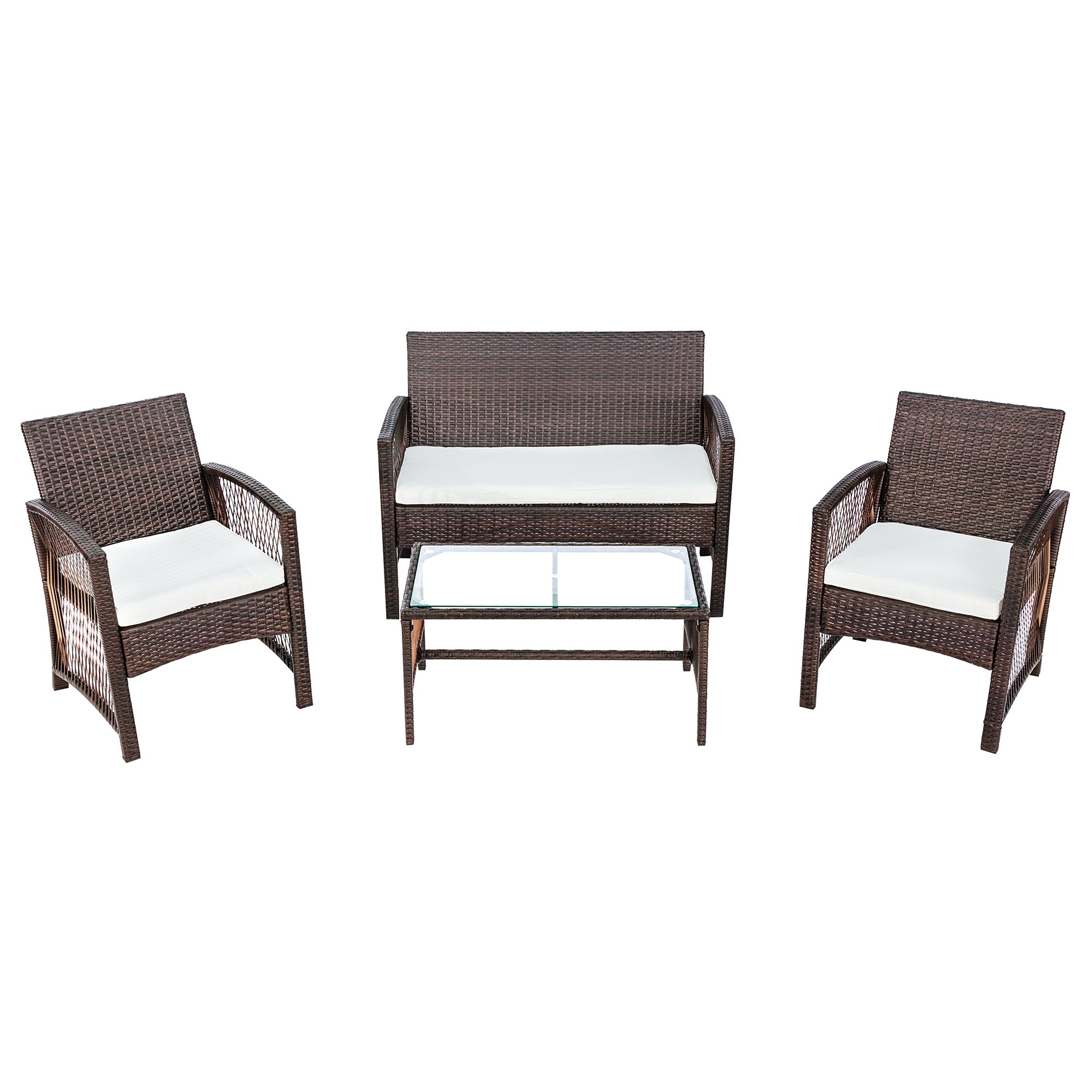 4-Piece Outdoor Furniture Rattan Chair & Table Patio Set Outdoor Sofa,Brown-CASAINC