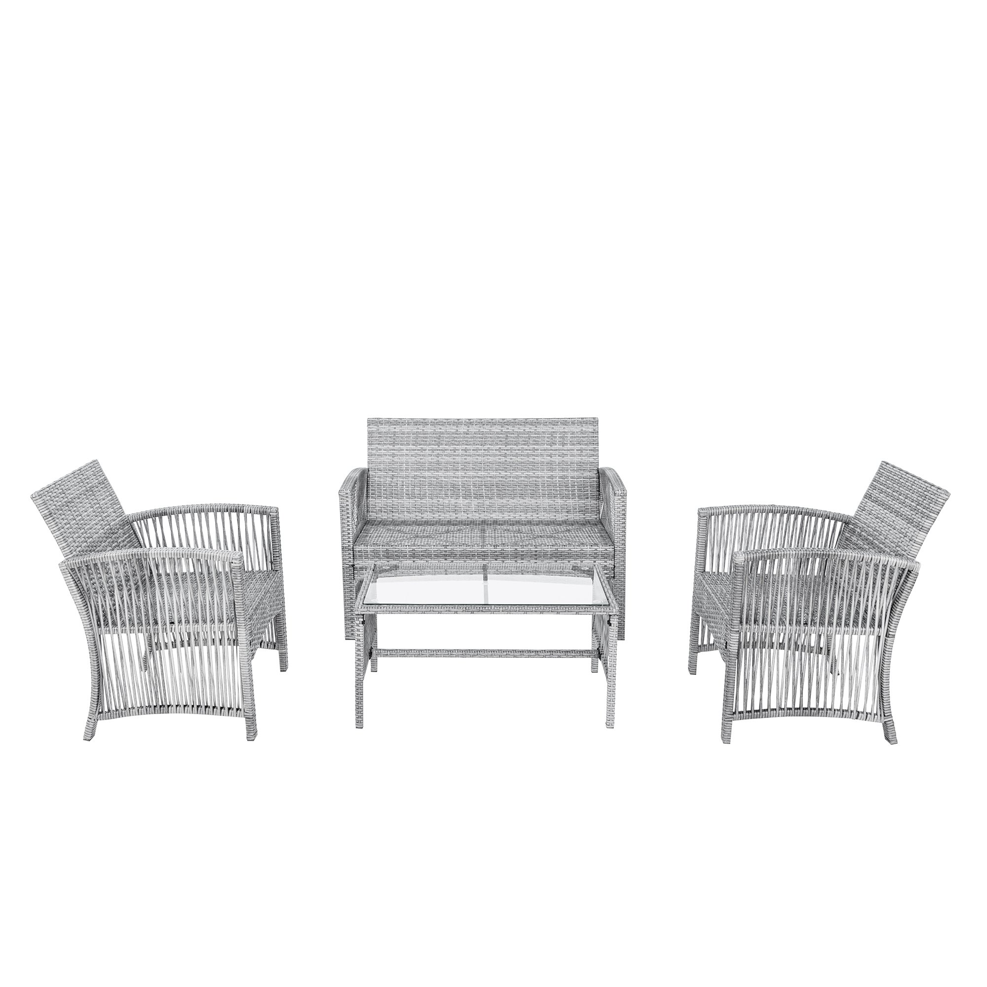 4-Piece Outdoor Furniture Rattan Chair & Table Patio Set Outdoor Sofa,Gray-CASAINC