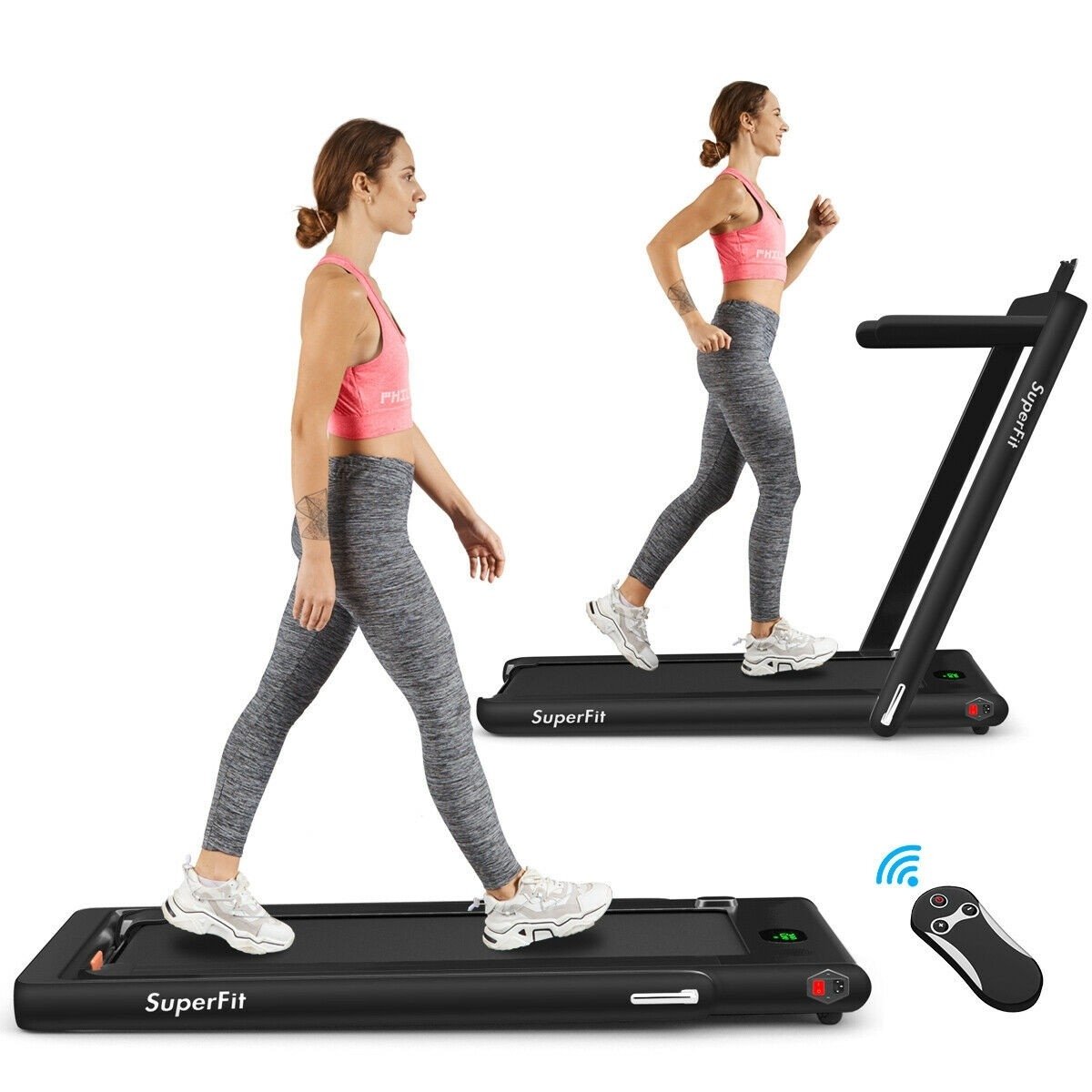 GYMAX 2 in 1 Under Desk Treadmill 2.25HP Folding Walking Jogging Machine with Dual Display Electric Motorized Treadmill for Home/Gym Bluetooth Speaker & Remote Controller 