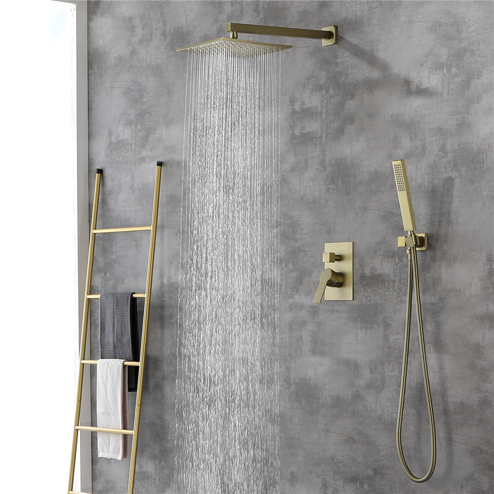 Casainc 2.66 GPM 10-in Wall Mounted Shower System with Rough-In Valve Body and Trim (Brushed Gold)-CASAINC