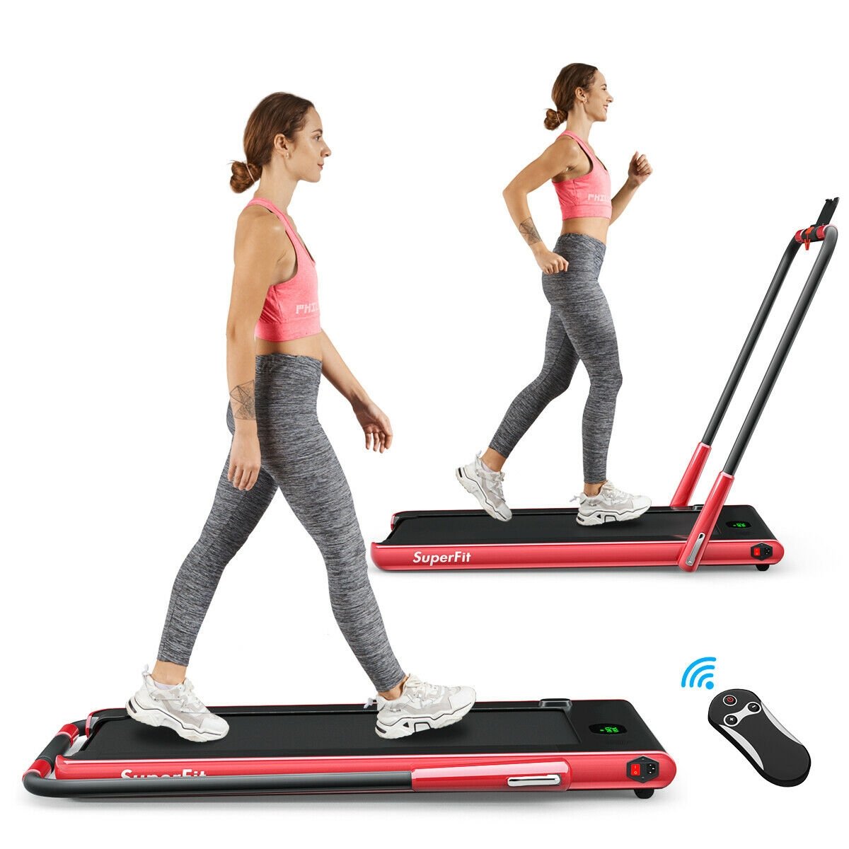 2-in-1 Folding Treadmill with RC Bluetooth Speaker LED Display-CASAINC