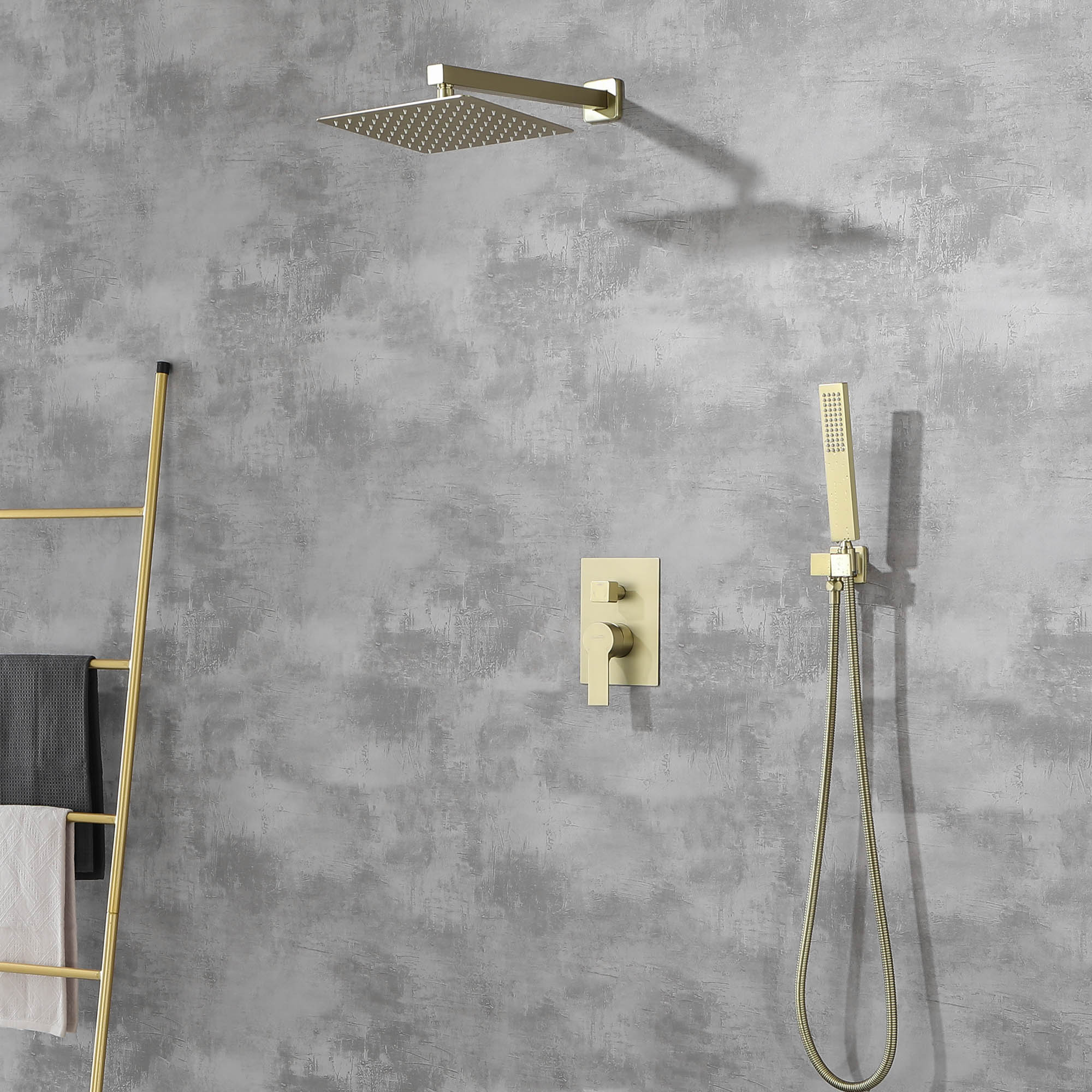 Casainc 1-Spray Patterns with 2.66 GPM 10-in Wall Mounted Shower System with Rough-In Valve Body and Trim (Brushed Gold)-CASAINC