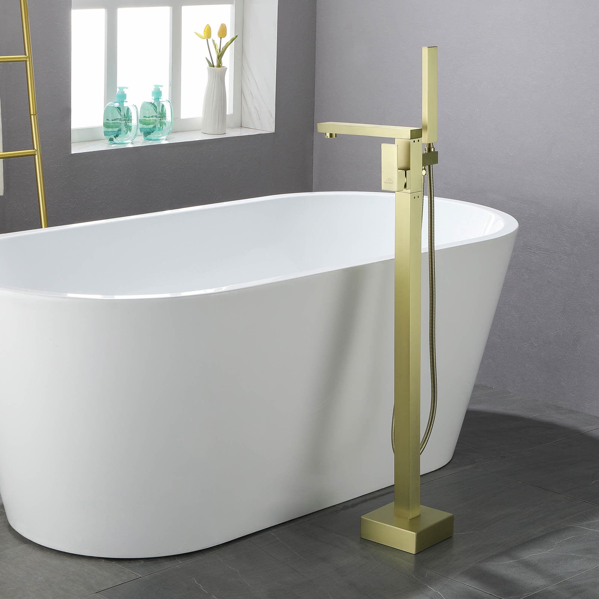 Casainc Freestanding 1-Handle Bathtub Faucet with Handheld Shower (Brushed Gold)-CASAINC