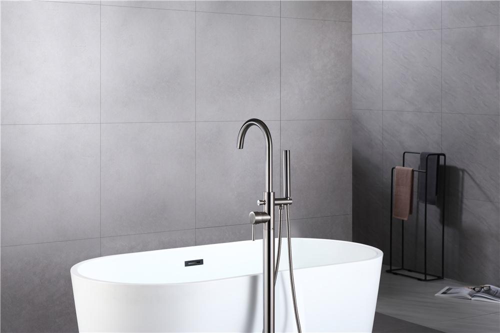 Casainc 1-Handle Freestanding Floor Mount Tub Faucet Bath in Brushed Nickel, Tub Filler Faucet with Hand Shower-CASAINC