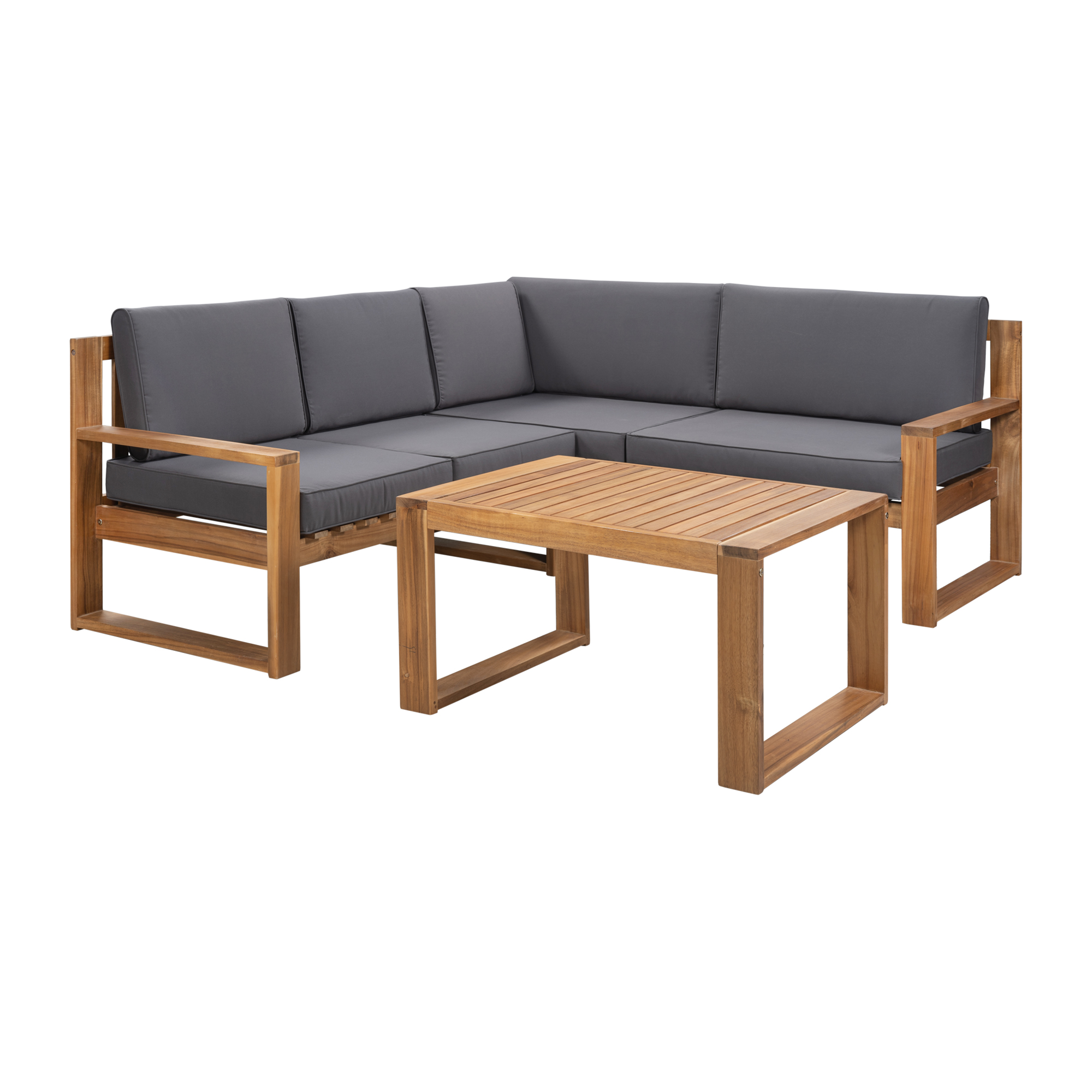 Casainc  3-Piece Patio Sectional Set Acacia Wood and Grey Cushions Ideal for Outdoors and Indoors-CASAINC