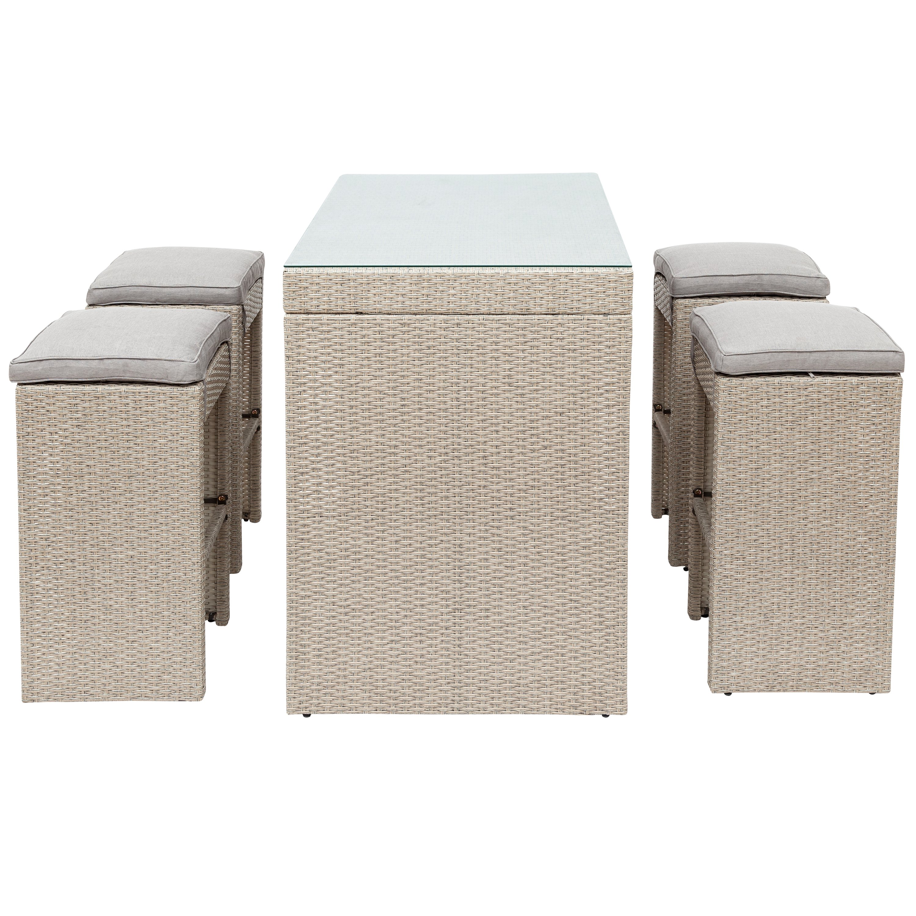 5-piece Rattan Outdoor Patio Furniture Set Bar Dining Table Set with 4 Stools-CASAINC