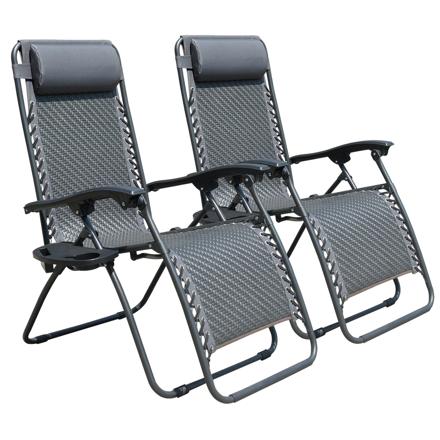 Casainc Gray Patio Metal and Wicker Outdoor Recliner with Holding Tray (2-Pack)-CASAINC