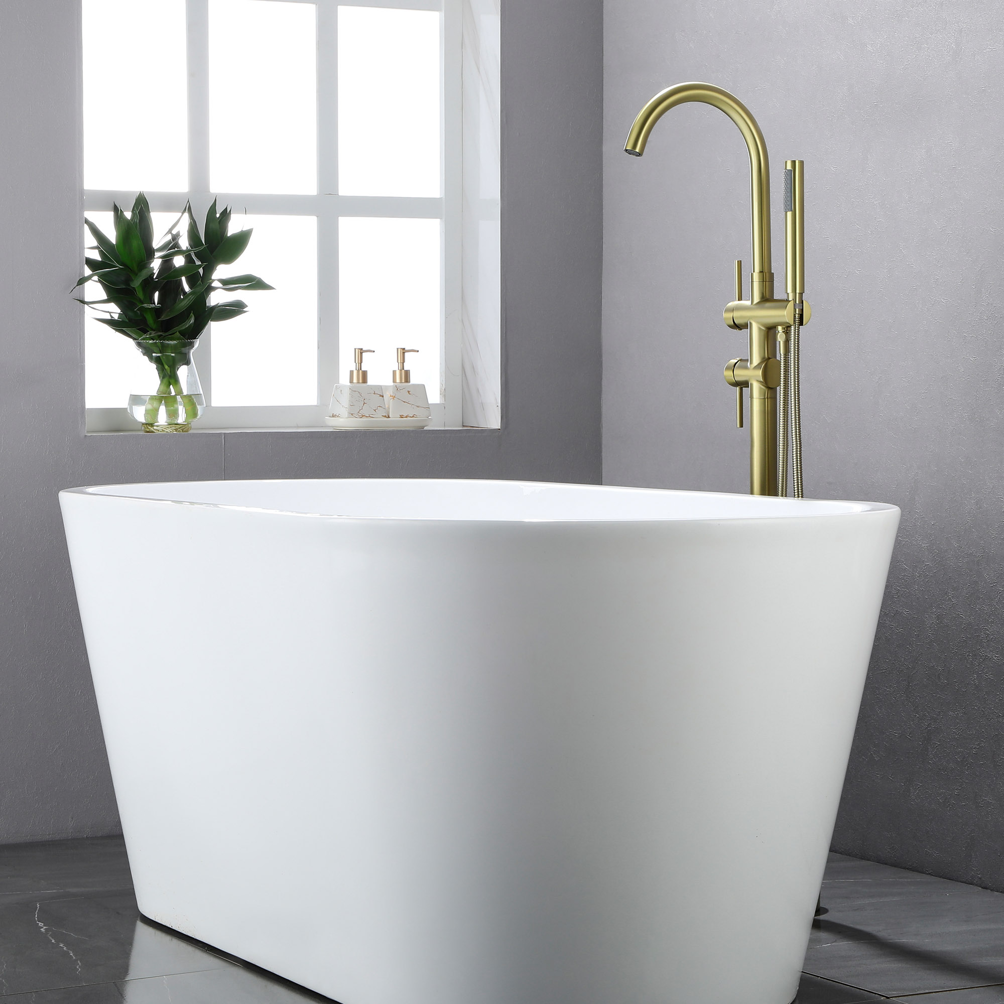 Casainc Freestanding 2-Handle Bathtub Faucet with Handheld Shower (Brushed Gold)-CASAINC