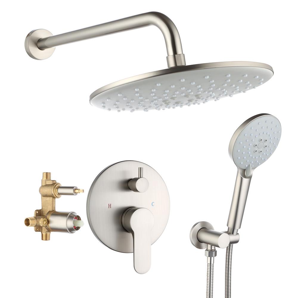 Casainc 3-Spray with 2.5 GPM 10 in. 2 Functions Wall Mount Dual Round Shower Heads in Spot in Brushed Nickel (Valve Included)-CASAINC