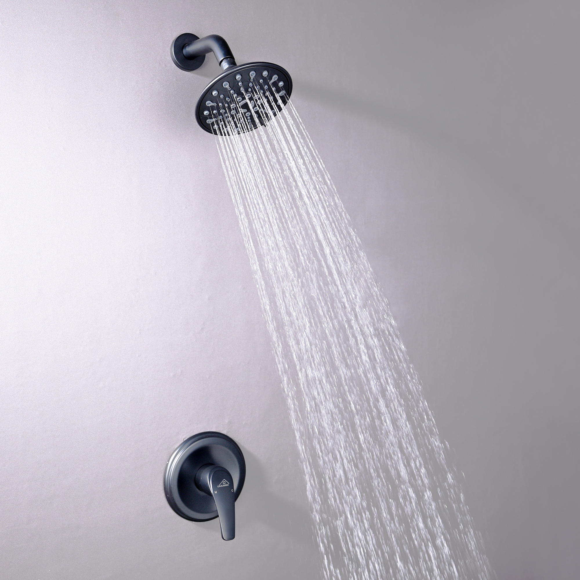 Casainc 2.1 GPM Wall Mounted  6-In Shower Faucet with 6-Spray Patterns (Matte Black)-CASAINC
