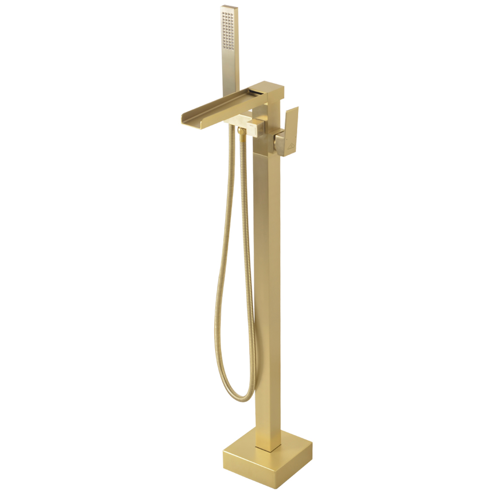 Casainc Freestanding 1-Handle Waterfall Bathtub Faucet with Handheld Shower (Brushed Gold)-CASAINC